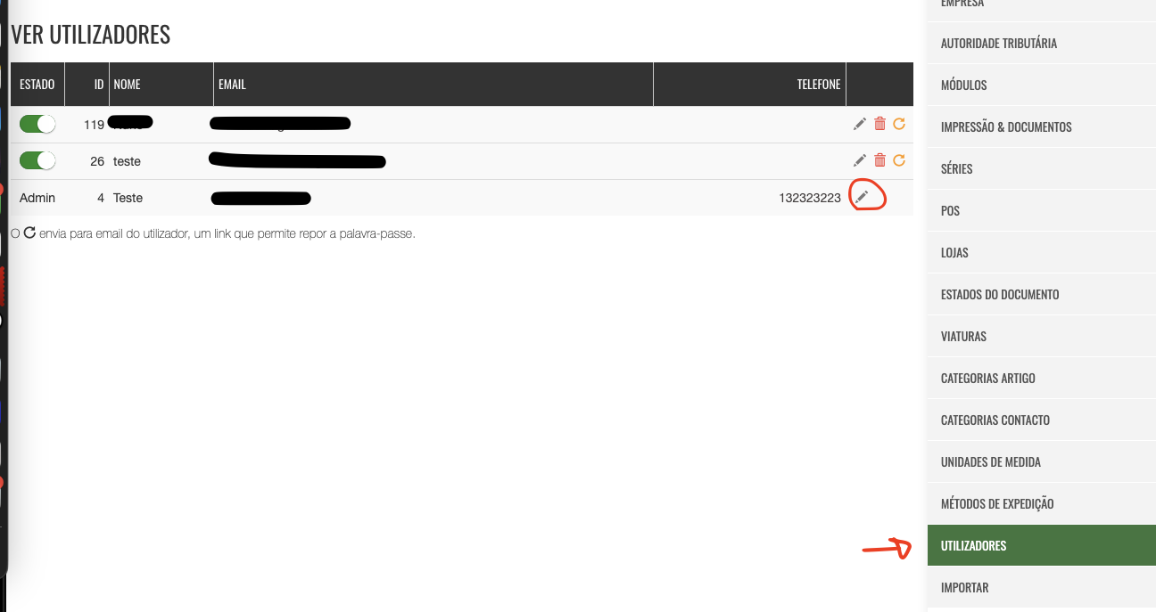 Página de Utilizadores no bill.pt